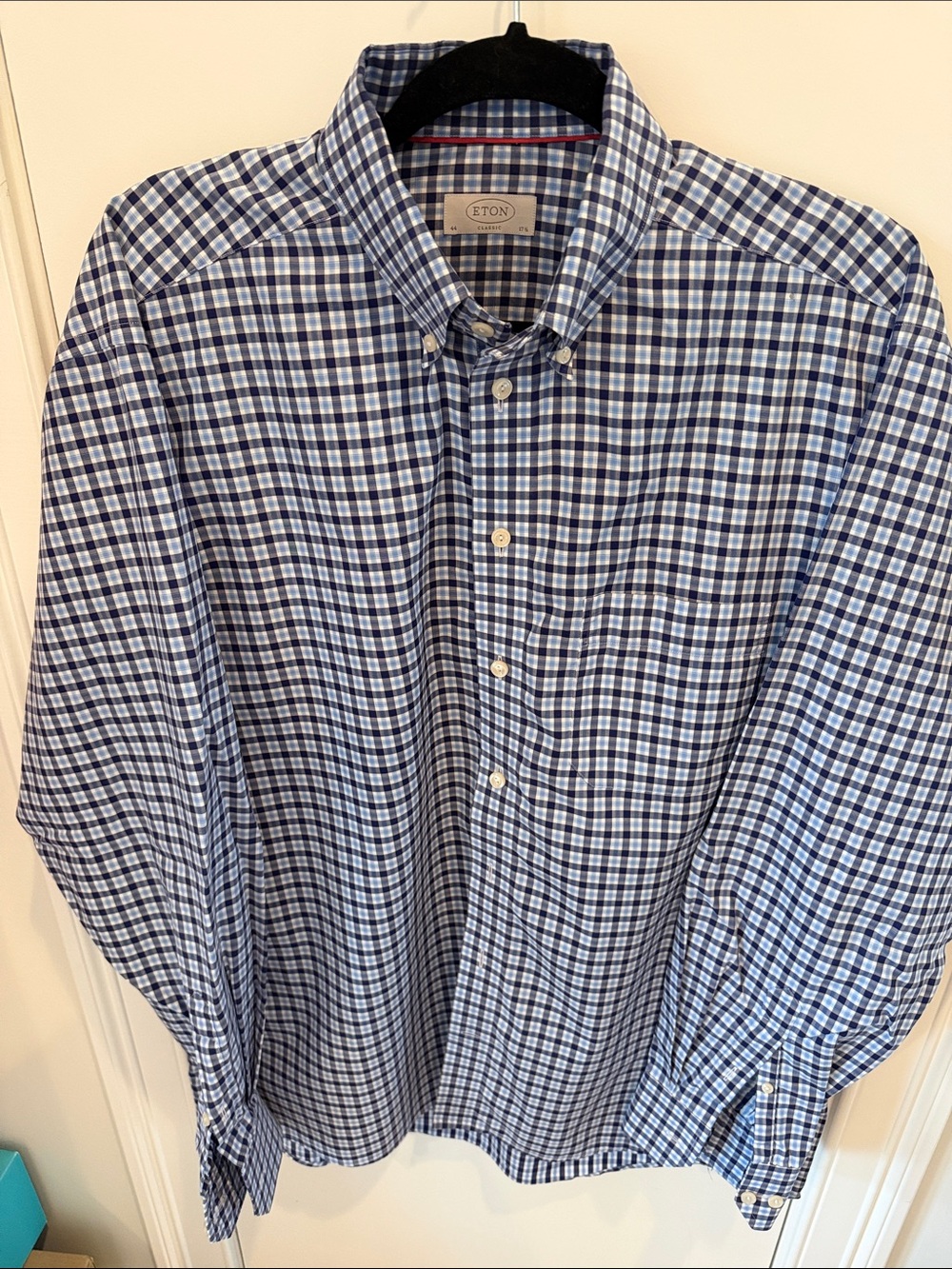 Eton Men's Navy and White Check Button-Down Shirt